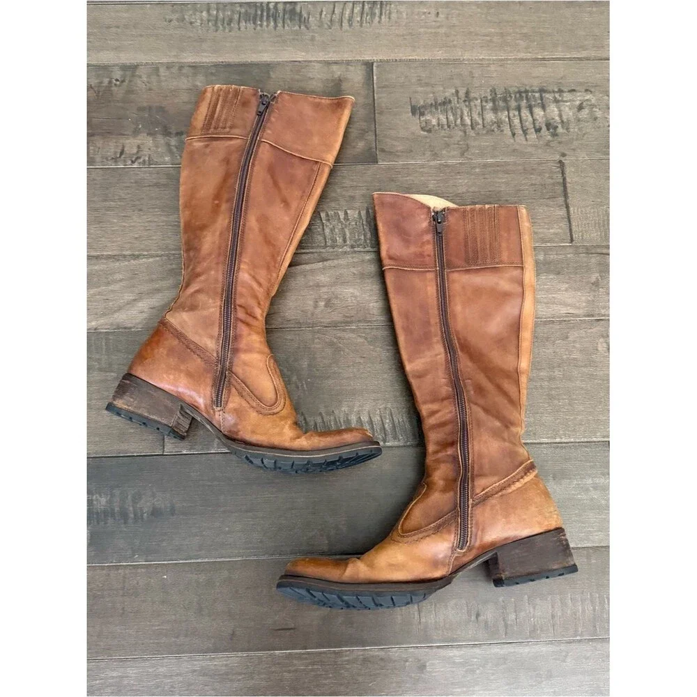 Nero Giardini Leather Riding Boots Cognac Brown 37 Italian Tall Vibram
